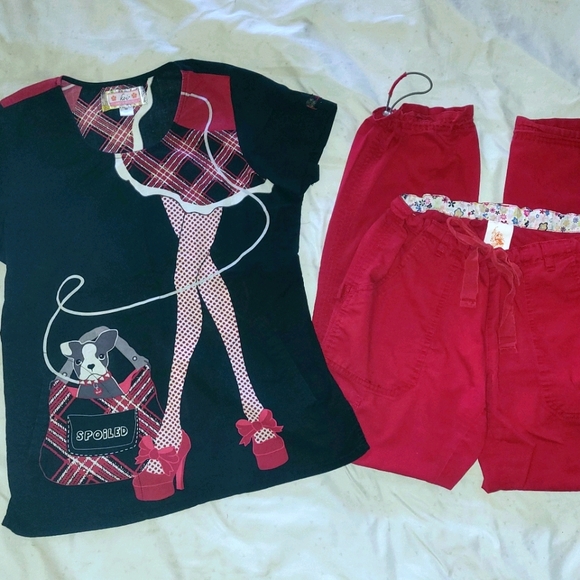 Koi Scrub Set "Spoiled" theme Med Top & Sm Pants